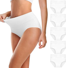 Laden Sie das Bild in den Galerie-Viewer, Damen Unterhosen – 5er Pack, hohe Taille, weiche Bio-Baumwolle, atmungsaktiv &amp; elastisch, weiß