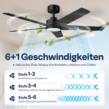 Laden Sie das Bild in den Galerie-Viewer, Deckenventilator mit LED Beleuchtung 132cm 6+1 Geschwindigkeiten Timer Leise Dimmbar Fernbedienung