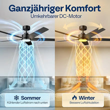 Laden Sie das Bild in den Galerie-Viewer, Deckenventilator mit LED Beleuchtung 132cm 6+1 Geschwindigkeiten Timer Leise Dimmbar Fernbedienung