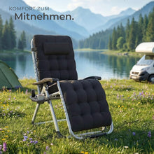 Laden Sie das Bild in den Galerie-Viewer, Sonnenliege Luxus klappbar, Liegestuhl, Gartenliege stufenlos verstellbar, Outdoor Sessel für Balkon oder Garten, Liege mit extra Dicker Auflage, Relaxliege belastbar bis 200kg - schwarz oder grau