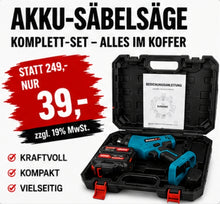 Laden Sie das Bild in den Galerie-Viewer, Sonderposten: Akku-Fuchsschwanz Säge 3000rpm mit 2 Akkus. Mit 4 Sägeblättern. Elektrische Reciprosäge (Säbelsäge)