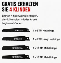 Laden Sie das Bild in den Galerie-Viewer, Sonderposten: Akku-Fuchsschwanz Säge 3000rpm mit 2 Akkus. Mit 4 Sägeblättern. Elektrische Reciprosäge (Säbelsäge)