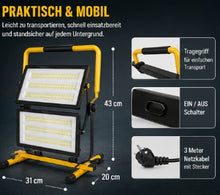 Laden Sie das Bild in den Galerie-Viewer, LED Baustrahler Flutlicht 200 Watt (2x100 Watt) mit Ständer. 230 Volt. IP66.