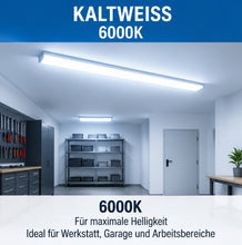 Laden Sie das Bild in den Galerie-Viewer, Neu: Deckenleuchte LED 40 Watt (Wie 400 Watt alte Röhren) 120 cm (3 Ausführungen), Bürolampe, Garage, Werkstatt.