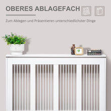 Laden Sie das Bild in den Galerie-Viewer, Heizkörperabdeckung mit Lamellendesign &amp; Ablagefläche – Weiß, 120 cm