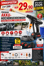Laden Sie das Bild in den Galerie-Viewer, Sonderposten neues Modell: 29,90 € Mobiler Akku-Hochdruckreiniger mit 2 Akkus inkl. Ladegerät und viel Zubehör!