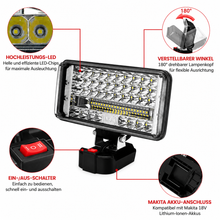 Laden Sie das Bild in den Galerie-Viewer, Extrem helle professionelle Akku-LED-Arbeitsleuchte 7 Zoll – 59 LEDs / 180 W. Passend zu unseren Akkus.