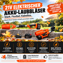 Laden Sie das Bild in den Galerie-Viewer, Faltbarer Akku-Laubbläser – ultraleicht, kompakt inkl. 2 Li-Ion-Akkus und Ladegerät.