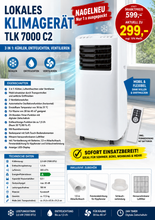 Laden Sie das Bild in den Galerie-Viewer, Mobile Klimaanlage 2100 Watt, 7000 BTU, R290. Farbe: Weiß.
