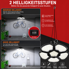 Laden Sie das Bild in den Galerie-Viewer, Akku-LED-Hängeleuchte – Flexible Akku-Deckenleuchte auch zum Hinstellen mit höhenverstellbarer Stahlseil-Aufhängung