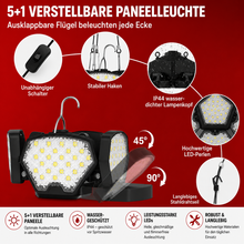 Laden Sie das Bild in den Galerie-Viewer, Akku-LED-Hängeleuchte – Flexible Akku-Deckenleuchte auch zum Hinstellen mit höhenverstellbarer Stahlseil-Aufhängung