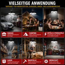 Laden Sie das Bild in den Galerie-Viewer, Akku-LED-Hängeleuchte – Flexible Akku-Deckenleuchte auch zum Hinstellen mit höhenverstellbarer Stahlseil-Aufhängung