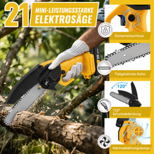 Laden Sie das Bild in den Galerie-Viewer, Sonderposten 27,50 Euro: Mini-Akku-Kettensäge 6 Zoll. Inkl. Li-Ion-Akku und Ladestation.