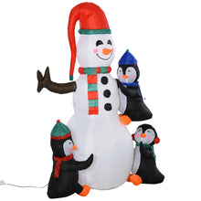 Laden Sie das Bild in den Galerie-Viewer, Aufblasbare Schneemann-Skulptur mit drei Pinguinen, 180 cm mit LED-Beleuchtung. Weihnachten Deko Luftfigur