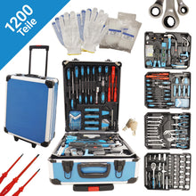 Laden Sie das Bild in den Galerie-Viewer, Werkzeugkoffer Trolley 1200 Teile - mit den beliebten Gabel-Ringratschenschlüsseln. Werkzeugset.