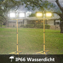Laden Sie das Bild in den Galerie-Viewer, LED Stativ-Baustrahler Flutlicht 200 Watt (2x100 Watt). 230 Volt. IP66.