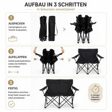 Laden Sie das Bild in den Galerie-Viewer, Campingsofa faltbar Camping Bank schwarz. Faltbar für 2 Personen. Nur 3,2 Kg. Immer dabei.