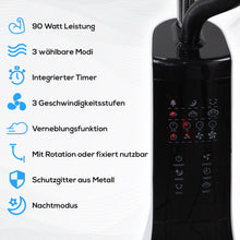 Laden Sie das Bild in den Galerie-Viewer, Nebelventilator Standventilator Ø40 cm Luftkühler Ventilator 90 Watt mit 2,8 Liter Wassertank für Ultraschallnebel