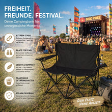 Laden Sie das Bild in den Galerie-Viewer, Campingsofa faltbar Camping Bank schwarz. Faltbar für 2 Personen. Nur 3,2 Kg. Immer dabei.