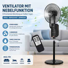 Laden Sie das Bild in den Galerie-Viewer, Nebelventilator Standventilator Ø40 cm Luftkühler Ventilator 80 Watt mit 1,2 Liter Wassertank für Ultraschallnebel