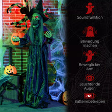 Laden Sie das Bild in den Galerie-Viewer, Halloween-Hexe 180 cm mit Gruselkopf, LED-Lichter, Soundfunktion