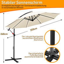 Laden Sie das Bild in den Galerie-Viewer, Ampelschirm ALU Ø350cm. Marktschirm mit Kurbel. Verschiedene Farben.