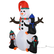 Laden Sie das Bild in den Galerie-Viewer, Aufblasbare Schneemann-Skulptur mit drei Pinguinen, 180 cm mit LED-Beleuchtung. Weihnachten Deko Luftfigur