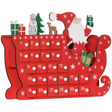 Laden Sie das Bild in den Galerie-Viewer, Adventskalender Weihnachtsmann mit Schlitten, 24 Fächer, wiederverwendbar, 22,5x8x36 cm, Rot