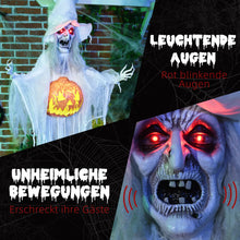 Laden Sie das Bild in den Galerie-Viewer, Lebensgroße alte Halloween-Hexe, Soundfunktion, mit Bewegungssensor und LED-Lichtern, 183 cm, weiß